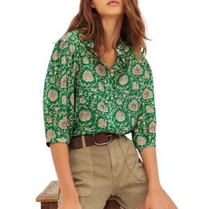 EUC Ba&sh  Panama Printed Blouse Size XS Button Down Top Vert Green EUC Shirt